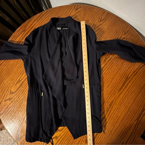 Zara Blogger Favorite Navy Draped Utility Safari Jacket Pockets Size M Ruched - Picture 11 of 11